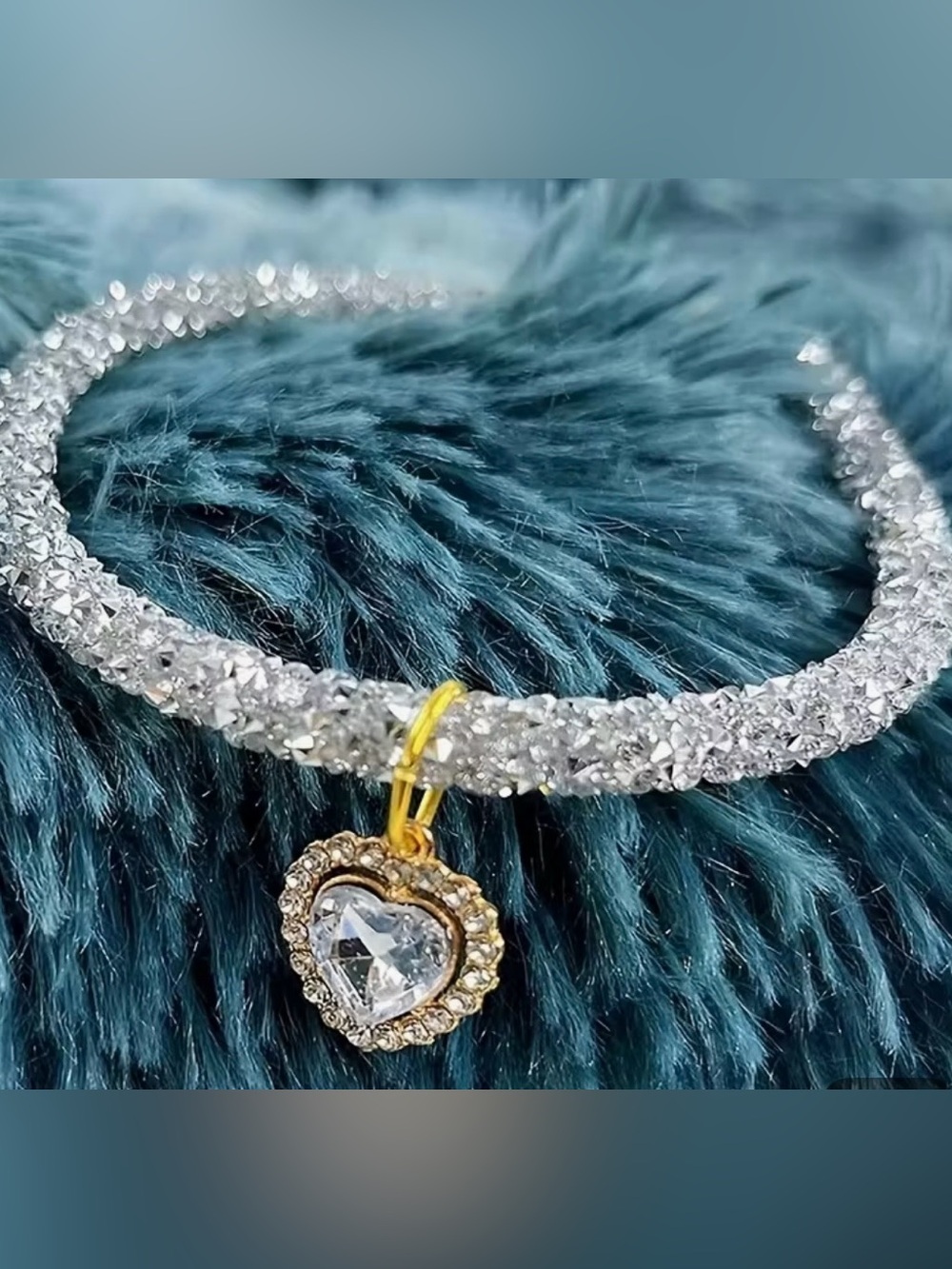 Dog/Cat Silver Heart Charm Bracelet with Clear Crystal Pendant NWT Size Small